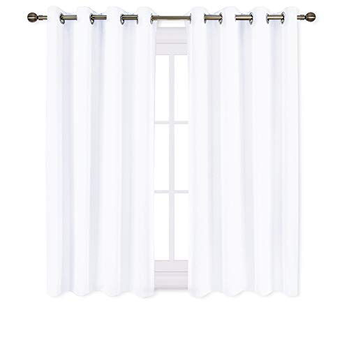 Product Cover NICETOWN 50% Blackout White Curtain Set, Modern Design Solid Grommet Draperies/Drapes for Basement & Nursery Room (2 Panels, 52 inches Wide, 45 inches Long)