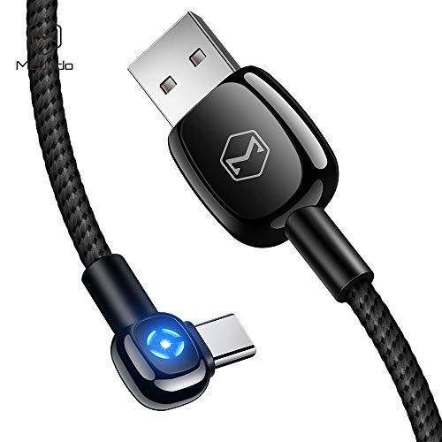 Product Cover [ Type C ] Power Off/On Smart LED Auto Disconnect, Mcdodo 90 Degree Right Angle Game Nylon Braided Sync Charge USB Data 5FT/1.5M Cable Compatible Samsung Galaxy/LG/HTC More (Type C Black, 5FT/1.5M)