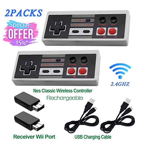 Product Cover 2 Pack Rechargeable NES Classic Mini Wireless Controller -TURBO/HOME EDITION-Rapid Buttons Edition for Nes Wii Gaming System with 2.4G Wireless Receiver(2019 Upgraded)