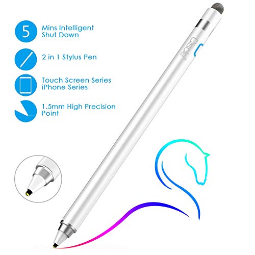 Product Cover Active Stylus Pen, Ciscle 2 in 1 Digital Pencil with 1.5 mm High-Precision Copper Tip and Mesh Tip, Fine Point Stylus Compatible for iPad, iPhone, Android Tablet and Other Touch Screen Devices (White)