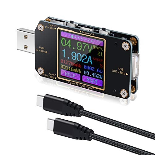 Product Cover USB C Power Meter Tester, Eversame USB Voltmeter Ammeter Load Tester with Braided USB C to USB C Cable(1.5Ft/50cm) - Test Speed of Charger Cables - PD 2.0/3.0 QC 2.0/3.0/4.0
