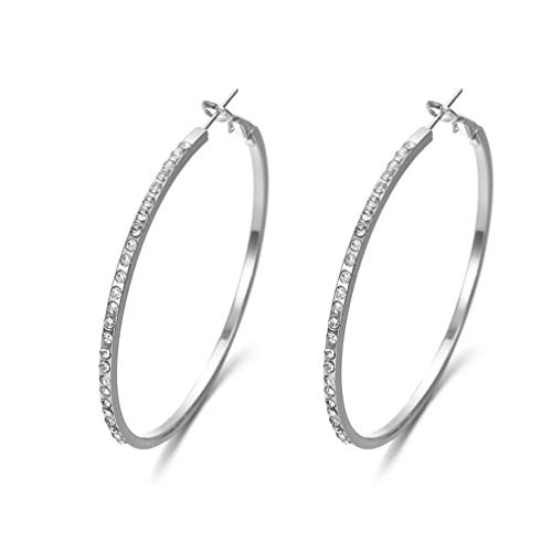 Product Cover Meoliny Rhinestone Hoop Earrings CZ Dainty Earrings Hoops Earrings for Women Girls,Silver
