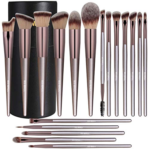 Product Cover BS-MALL Makeup Brush Set 18 Pcs Premium Synthetic Foundation Powder Concealers Eye shadows Blush Makeup Brushes Champagne Gold Cosmetic Brushes with Black Paper Case