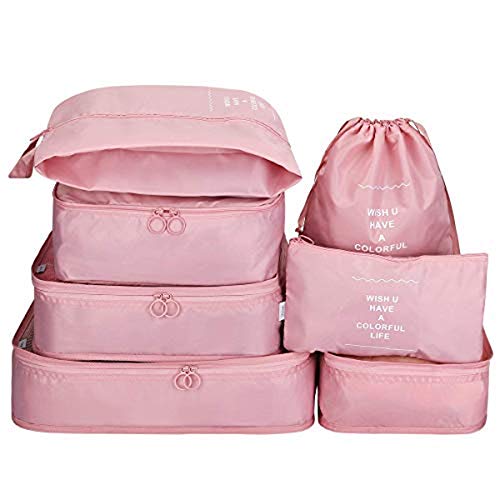 Product Cover Styleys Packing Cubes Lightweight Travel Luggage Organizers with Laundry Bag (Baby Pink) -Set of 7 Pieces