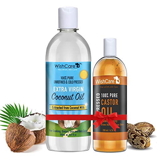 Product Cover WishCare® Premium Cold Pressed Extra-Virgin Coconut Oil (500 Ml) & Castor Oil (200 Ml)
