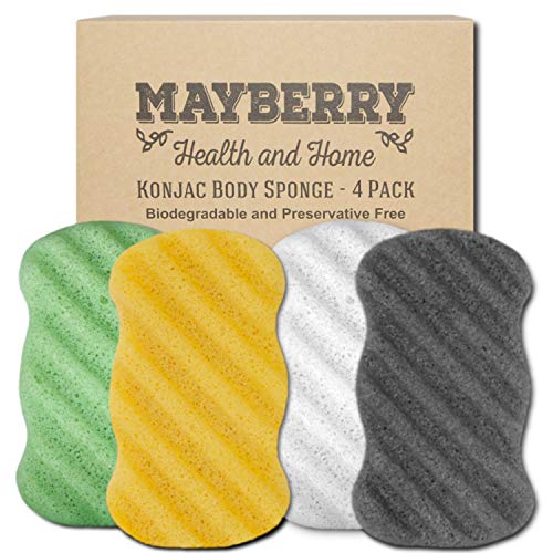 Product Cover Konjac Body Sponge (4 Pack) Individually Wrapped Pure Konjac, Bamboo Charcoal, Green Tea, and Turmeric Konjac Sponges Offer a Gentle Cleansing Experience