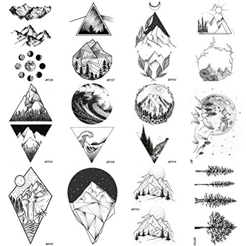Product Cover 12 Pieces/Lot Geometry Triangle Mountain Temporary Tattoo Sticker Cover Women Body Arm Art Drawing Waterproof Fake Black Sea Weave Tatoos Paper Custom 10x6CM