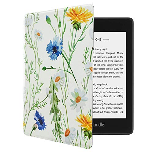Product Cover MOSISO Case Compatible with 2018 All-New Kindle Paperwhite 10th Generation, Premium PU Leather Folio Slim-Fit Smart Tablet E-Reader Shell Protective Cover with Auto-Wake/Sleep Function, Daisy