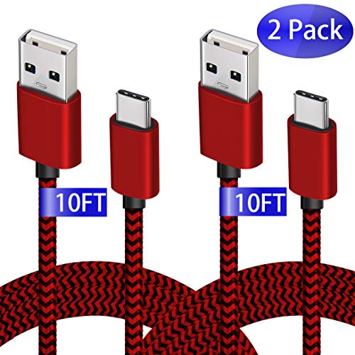 Product Cover Vancropak USB Type C Cable,USB C to USB A Charger for Huawei P30 Pro(2PACK,10FT),Fast Charger Nylon Braided Type C Charging Cord for Note 9 8 Samsung Galaxy S9 S8, Moto G6 Z2,LG V40 V30 V20 G6(Red)