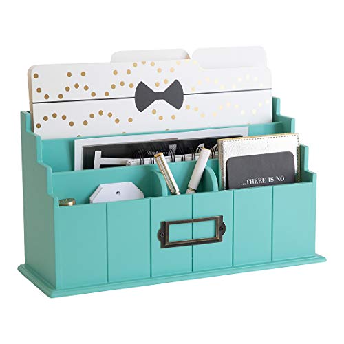 Product Cover Blu Monaco Teal Wooden Mail Organizer - 3 Tier Teal Desk Organizer - Rustic Country Mail Sorter - Kitchen Countertop Organizer Mail Basket