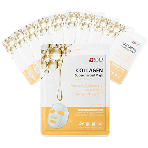 Product Cover SNP - Collagen Supercharged Firming Korean Face Sheet Mask - 10 Sheet Pack - New Year New Skin - Best Valentine's Day Gift Idea for Mom, Girlfriend, Wife, Her