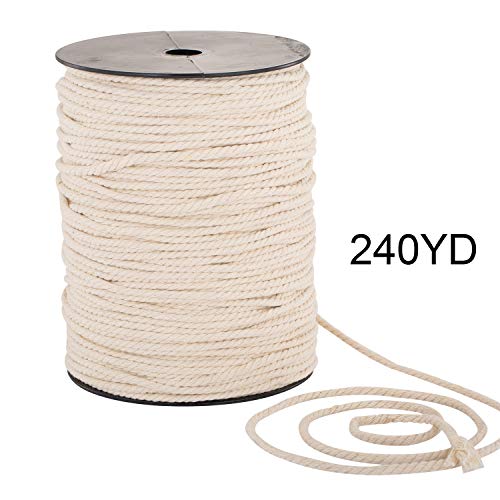 Product Cover Macrame Cord 4mm x 240yd | 100% Natual Cotton Macrame Rope | 3 Strand Twisted Cotton Cord for Handmade Plant Hanger Wall Hanging Craft Making