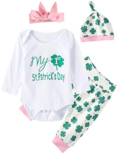Product Cover My First St. Patrick's Day Baby Girls Outfit Set Clover Romper