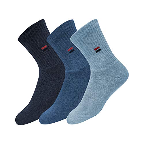 Product Cover NAVYSPORT Men's Cotton Solid Cushion Comfort Crew Socks (Denim Blue, Free Size)- Pack of 3