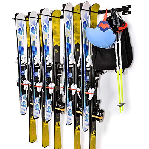 Product Cover Ski Snowboard Wall Storage Rack | Holds 10 Pairs | Ski Wall Mount Home & Garage Storage Hanger Garage Storage Mount System,Black