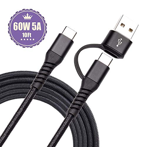 Product Cover USB C to USB C 60W Cable 10ft ,QC & PD 2-in-1 SMALLElectric USB-C to USB-C Fast Charger Cord Compatible with 2019/2018 MacBook/Pro/Air,iPad Pro 2018,Pixel XL,Switch,Chromebook and Type-C Laptops