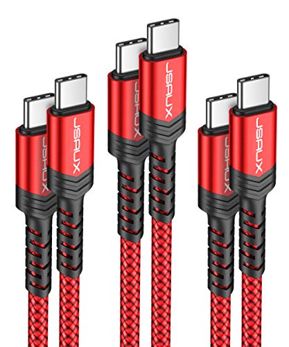 Product Cover JSAUX USB C to USB C Fast Charging Cable 3A [1ft+3.3ft+6.6ft 3-Pack], USB Type C Braided Cord Compatible with Samsung Galaxy S20 S20+ S20 Ultra Note 10,Google Pixel 2/3/4/XL, iPad pro 2018 etc-Red