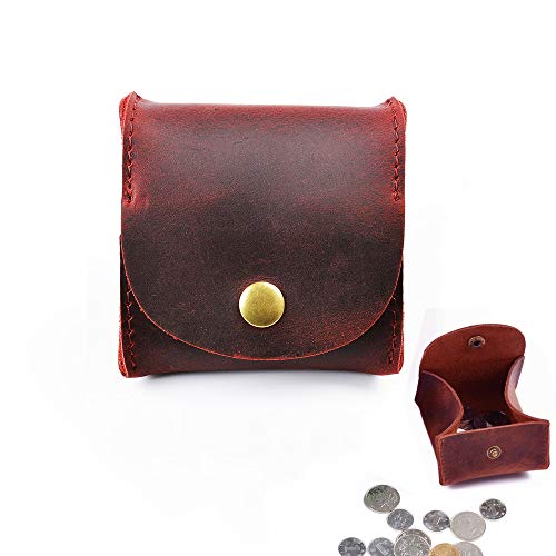 Product Cover Juland Rustic Leather Moon Pocket Coin Case Genuine Leather Squeeze Coin Purse Pouch Change Holder Tray Purse Wallet for Men & Women - Dark Red
