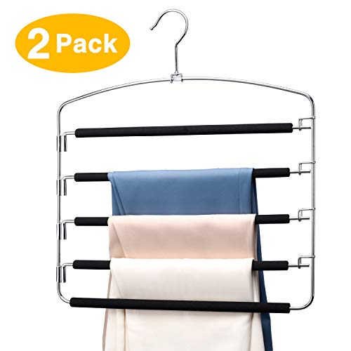 Product Cover HOUSE DAY Pants Hangers 5 Layers Space Saving Pants Hangers with Stainless Steel Non-Slip Foam Padded Swing Arm Closet Storage Organizer for Pants Jeans Trousers Skirts Scarf Ties Towels (2 Pack)