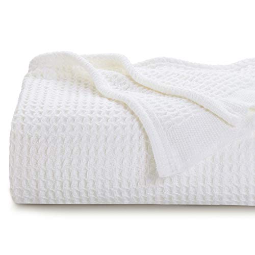 Product Cover Bedsure 100% Cotton Thermal Blanket - 405GSM Soft Blanket in Waffle Weave for Home Decoration - Perfect for Layering Any Bed for All-Season - King Size (104 x 90 inches), White