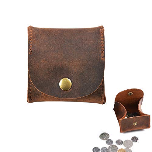 Product Cover Juland Rustic Leather Moon Pocket Coin Case Genuine Leather Squeeze Coin Purse Pouch Change Holder Tray Purse Wallet for Men & Women - Brown