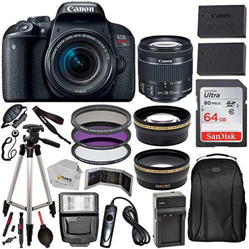 Product Cover Canon EOS Rebel T7i with 18-55mm is STM Lens & Professional Accessory Bundle - Includes: SanDisk Ultra 64GB SDXC Memory Card, Extended Life Spare Battery, Digital Slave Flash, 50'' Tripod & More