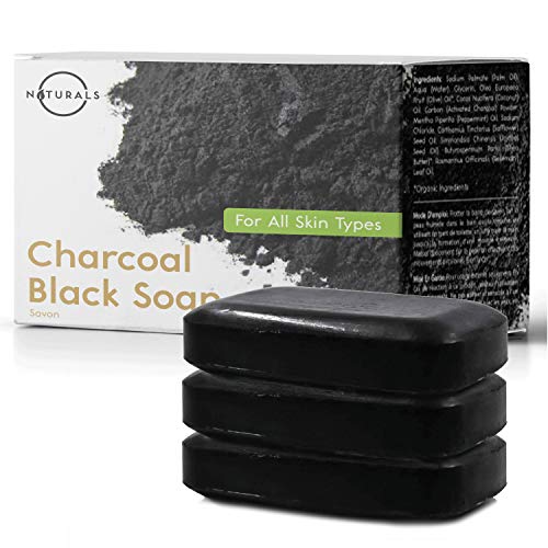 Product Cover O Naturals 3-Piece Detoxifying Charcoal & Peppermint Bar Soap. 100% Natural. Face, Hands & Body Wash. Pore Refining Helps w/Acne Blackheads Blemishes & Oily Skin. Made in USA. Triple Milled Vegan 4oz