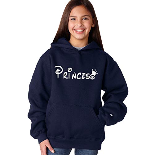 Product Cover ADYK Cotton Princess Printed Hooded Sweatshirt for Girls Navy Blue & Black