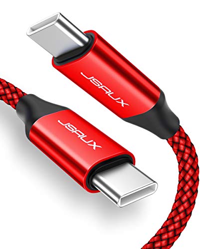 Product Cover USB C to USB C Fast Charging Cable, JSAUX[2 Pack 6.6ft] USB-C to USB-C Nylon Charger Cord Compatible with Samsung Galaxy Note 10 Plus A80, Google Pixel 2/3/3a XL, iPad pro 2018 and More-Red