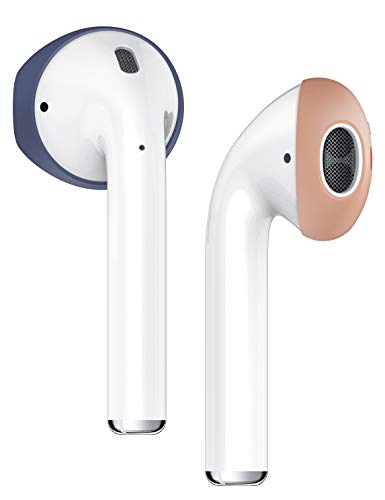 Product Cover elago {Fit in The Case} Upgraded Secure Fit Designed for AirPods Eartips Covers, Anti-Slip Soft Silicone Earbuds Cover, Compatible with Apple AirPods 1 & 2 (2 Pairs of 2 Colors : Jean Indigo + Peach)