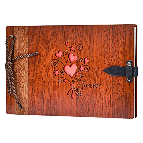 Product Cover ZEEYUAN Wooden Photo Album Scrapbook DIY Photo Book Wedding Guest-Book 80 Pages Memory Book Birthday Anniversary Valentine's Gift for Mother Father (Forever)