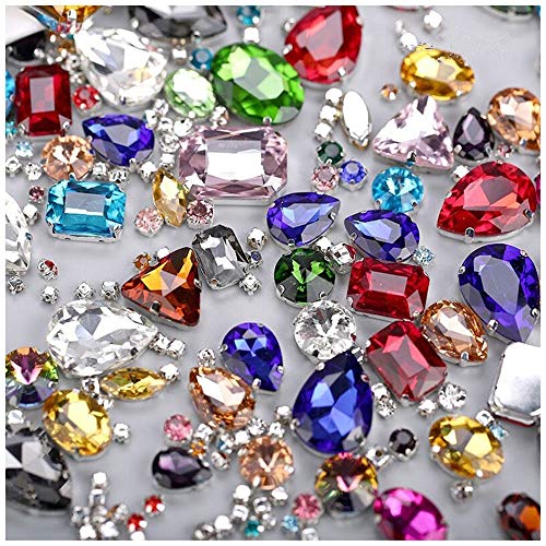 Product Cover Sew On Rhinestones, Choupee 130PCS Sew On Glass Rhinestone Metal Back Prong Setting Sewing Claw Rhinestone Mixed Shapes for Costume, Clothes, Garments, Dress, Earring, Belt and Shoes