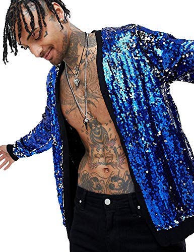 Product Cover Pacinoble Mens Cardigan All Over Sparkle Sequin Open Front Long Sleeve Jacket with Ribbed Cuffs