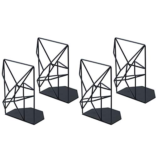 Product Cover SRIWATANA Book Ends Black, Decorative Metal Bookends for Shelves(2 Pairs/4 Pieces)