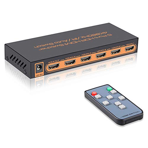 Product Cover 4K@60Hz 5 Port HDMI Switch with Remote，5 in 1 Out 4Kx2K HDMI Auto Switcher, Support UHD, HDR10, Dolby Vision, Atmos, YCbCr 4:4:4, HDCP2.2 and CEC