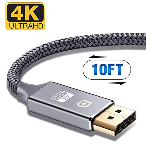 Product Cover DisplayPort Cable,Capshi 4K DP Cable Nylon Braided -(4K@60Hz, 1440p@144Hz) Ultra High Speed DisplayPort to DisplayPort Cable 10ft for Laptop PC TV etc- Gaming Monitor Cable (Grey)