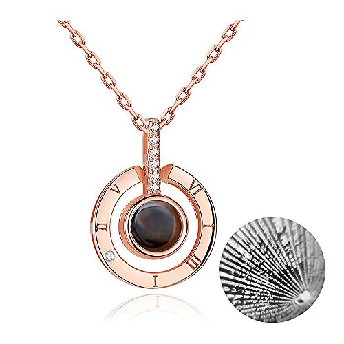 Product Cover M MOOHAM Heart Projection Necklace - 100 Languages I Love You Necklace Valentine's Day for Women Girls Memory Love Round Necklace Nanotechnology Onyx Pendant Jewelry Necklace Best Gift for Her