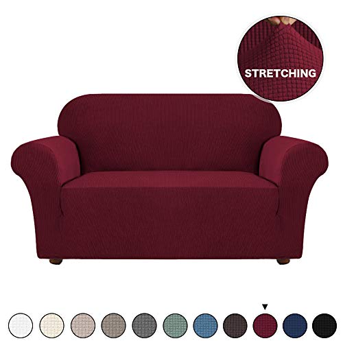 Product Cover Stretch Sofa Slipcover Sofa Cover Furniture Sofa Protector with Elastic Bottom Spandex 1 Piece Couch Covers Anti-Slip Furniture Protector Perfect for Pets,Kids,Children,Dog (Loveseat, Burgundy)