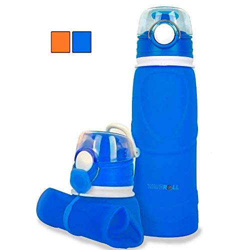 Product Cover Foldable Water Bottle Collapsible Portable - Collapsable Travel Sports Silicone Waterbottles 26oz - Medical Grade, BPA Free, Leak Proof and Anti Spill Valve