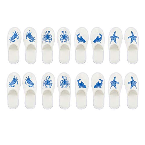 Product Cover V-GROWING 8 Pairs of Closed-Toe Men's and Women's White Disposable SPA Slippers,Hotel, Family, Travel, Bathroom, Non-Slip Slippers for Guest ...