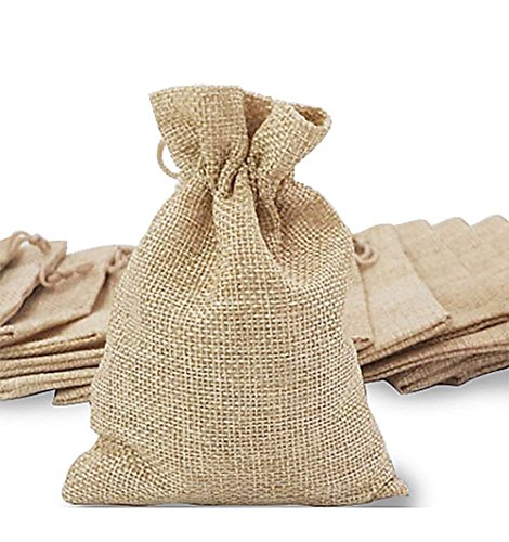 Product Cover 100pcs Burlap Bags with Drawstring, Burlap Gift Bag Jewelry Pouch Jute Hessian Sack Packing Storage Linen bags for Wedding Party Birthday Holiday Treat DIY Art Craft Projects Presents Christmas Favor