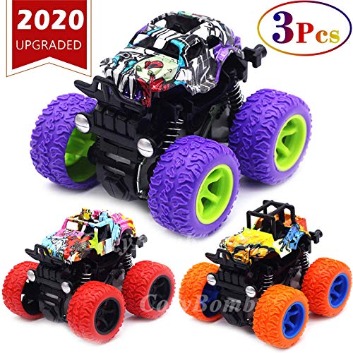 Product Cover Monster Trucks Toys for Boys - Friction Powered 3-Pack Mini Push and Go Car Truck Jam Playset for Boys Girls Toddler Aged 3 4 5 Year Old Gifts for Kids Birthday (Purple, Red, Orange, 3-Pack)