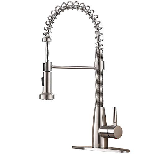 Product Cover VESLA HOME Commercial Single Handle Pull Down Out Sprayer Spring Stainless Steel Kitchen Faucet, Brushed Nickel Kitchen Sink Faucet