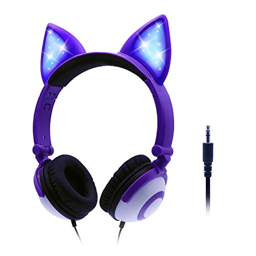 Product Cover ONTA Kids Headphones with Cute LED Glowing Cat Ears,Foldable, Noise-Canceling and Adjustable Toddlers Headphones for Boys and Girls (Purple)