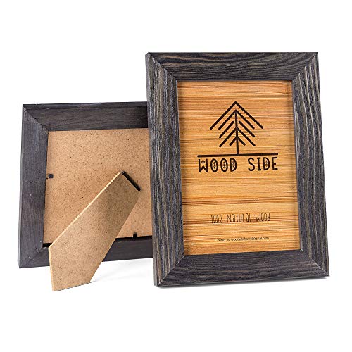 Product Cover Rustic Wooden Picture Frame 4x6 Inch - Set of 2-100% Natural Eco Solid Distressed Wood with Real Glass - Made for Wall and Tabletop Display - Dark Grey