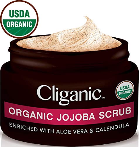 Product Cover Cliganic USDA Organic Face Scrub, 100% Natural | Enriched with Jojoba, Aloe Vera & Calendula | Exfoliator for Sensitive, Dry Skin, Acne, Wrinkles & Body | Certified Organic (4oz)