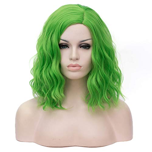 Product Cover Cying Lin Short Bob Wavy Curly Wig Green Wig For Women Cosplay Halloween Wigs Heat Resistant Bob Party Wig Include Wig Cap (Green)