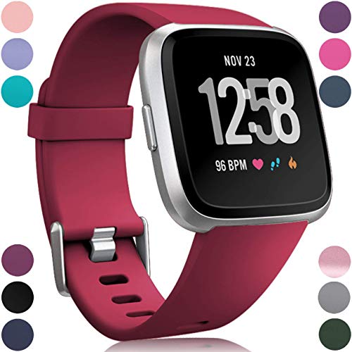 Product Cover Wepro Bands Replacement Compatible with Fitbit Versa SmartWatch, Versa 2 Smart Watch and Versa Lite SE Sports Watch Band Strap Wristband for Women Men Kids, Small, Wine Red