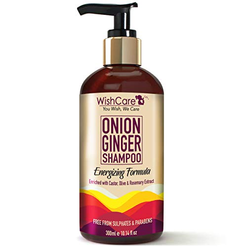 Product Cover WishCare® Red Onion Ginger Shampoo - Energizing Formula - Free from Mineral Oils, Sulphates & Parabens - For All Hair Types - 300 Ml
