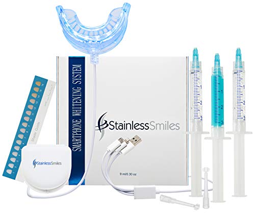 Product Cover Premium Teeth Whitening Kit. Professional at Home Whitening System Safe for Sensitive Teeth. Ultra Powerful 16 Led Light with USB or Phone, 2 x 36 % Carbamide Peroxide Gel ,1 Remineralizing Gel.